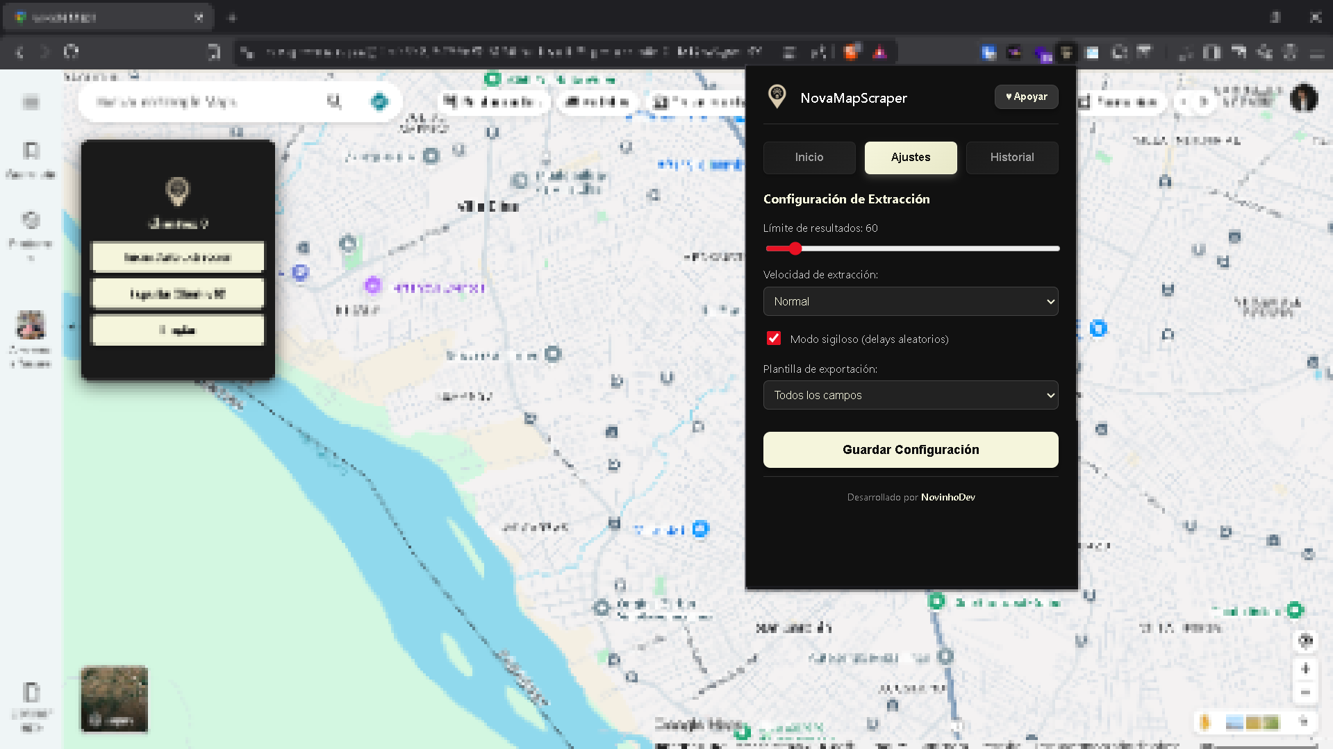 Panel de Ajustes NovaMapScraper